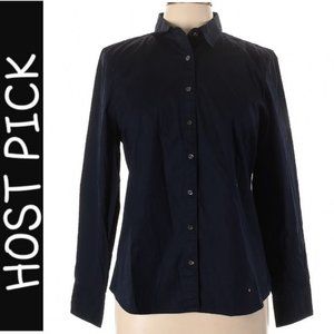 J. Crew Navy Blue Cotton Long Sleeve Button-Down Shirt Size Large Petite